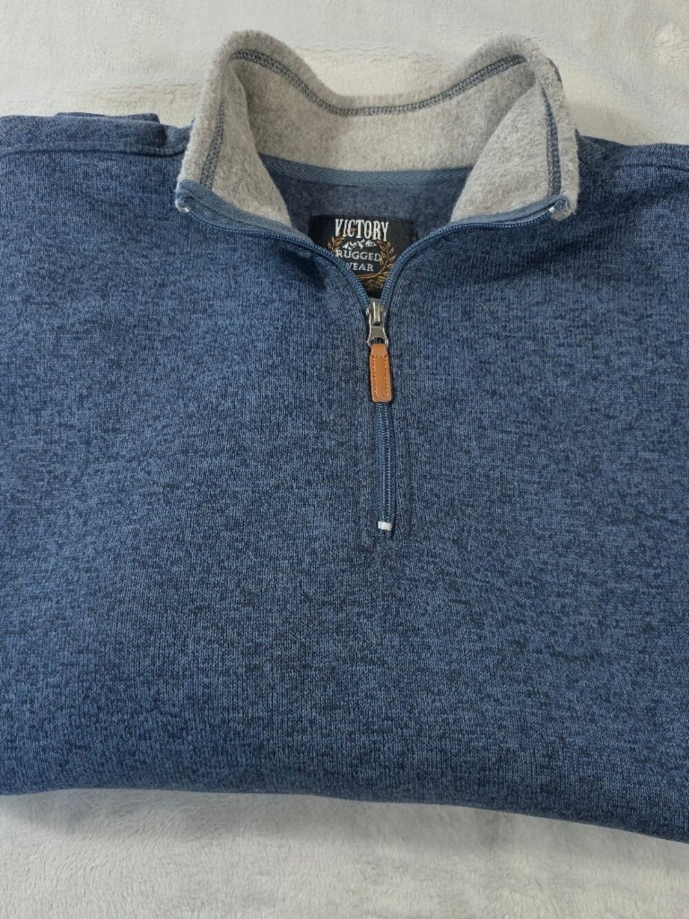 Victory Rugged Wear Quarter Zip Pullover Sweater Rn 104792 Polyester Blue Heathe